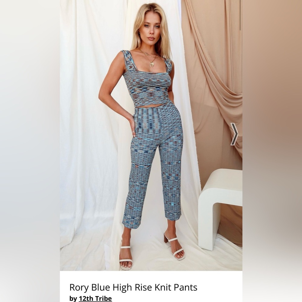 Rory Blue High Rise Knit Pants Small